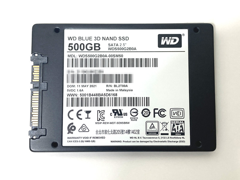 ウエスタンデジタル WD BULE SSD 500GB（WDS500G2B0A）稼働時間1633時間の画像2