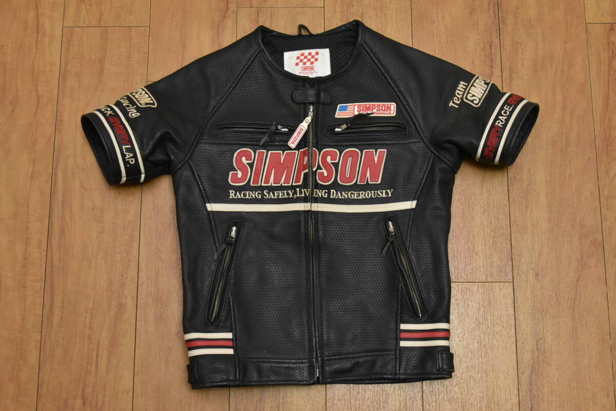 SIMPSON シンプソン 本革 パンチングレザーTシャツ サイズM（ライディング 牛革 春夏 ジャケットの画像1