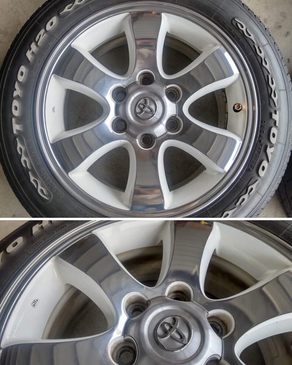 【希少】TOYOTAプラド純正ホイール ミーラポリッシュ加工＋ホワイト塗装 17in 6穴 TOYO 215/60R17C ホワイトレター ハイエース流用にの画像4