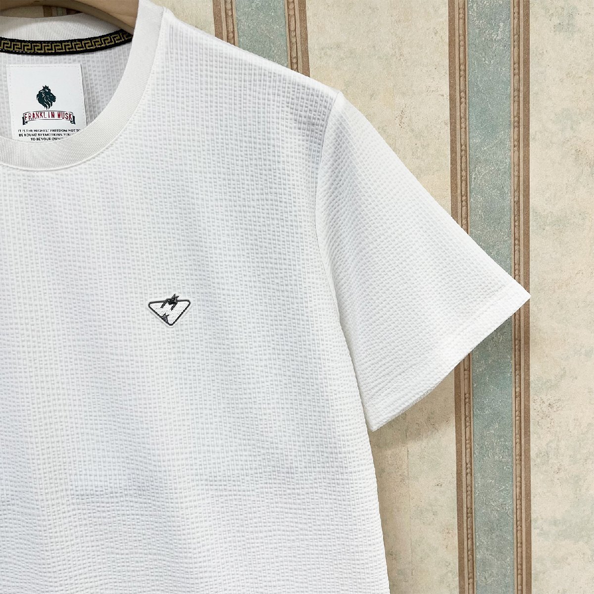 最高峰 定価3万 FRANKLIN MUSK・アメリカ・ニューヨーク発 半袖Tシャツ シルク/綿混 薄手 涼しい 通気 ストレッチ性 紳士 サイズ2_画像6