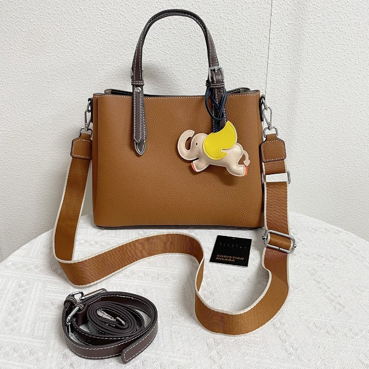  top class EU made regular price 11 ten thousand *christian milada* milano departure * handbag * fine quality cow leather leather original leather tote bag shoulder charm attaching lady's 