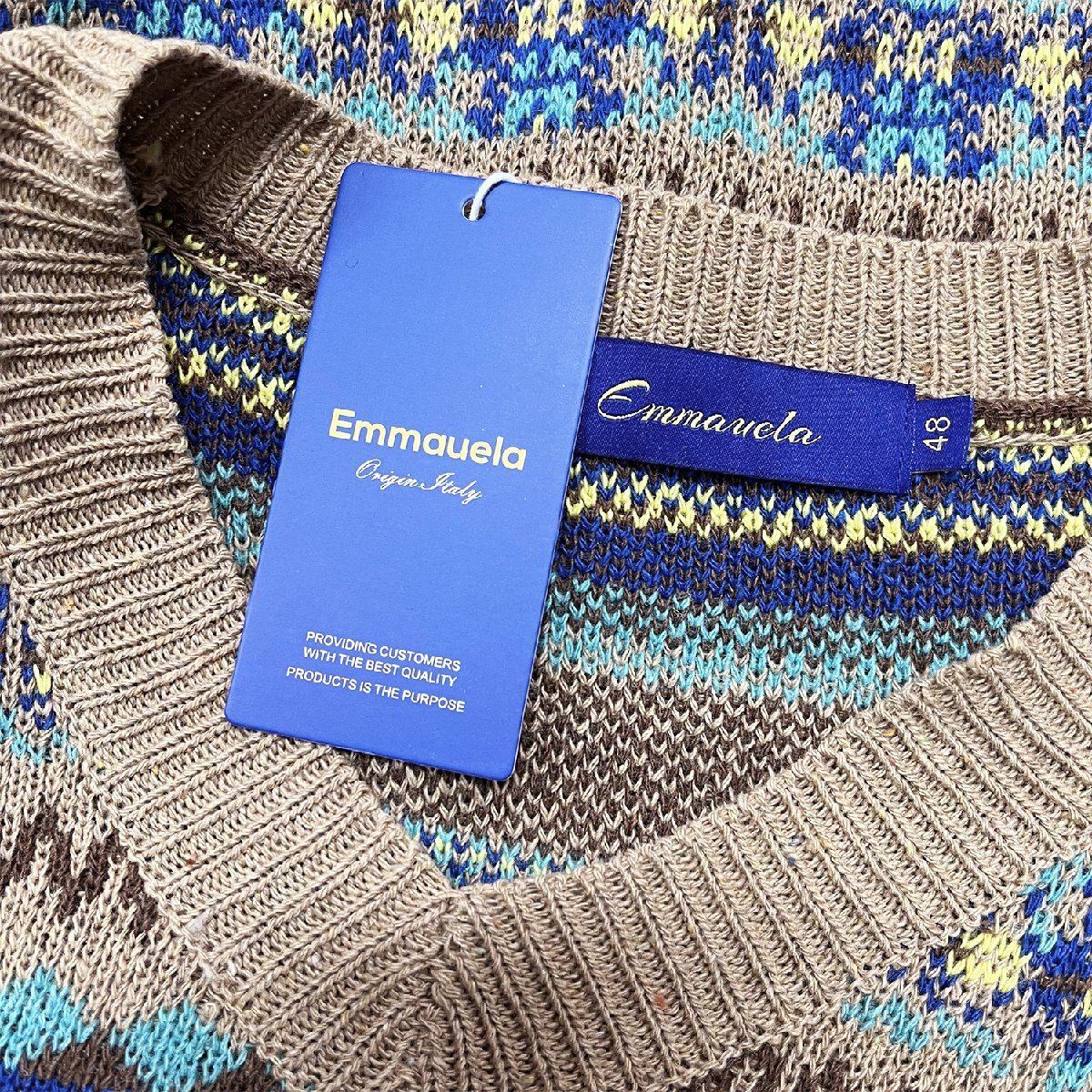  piece .* knitted the best regular price 5 ten thousand *Emmauela* Italy * milano departure * high quality wool on goods warm total pattern retro V neck sweater unisex L/48