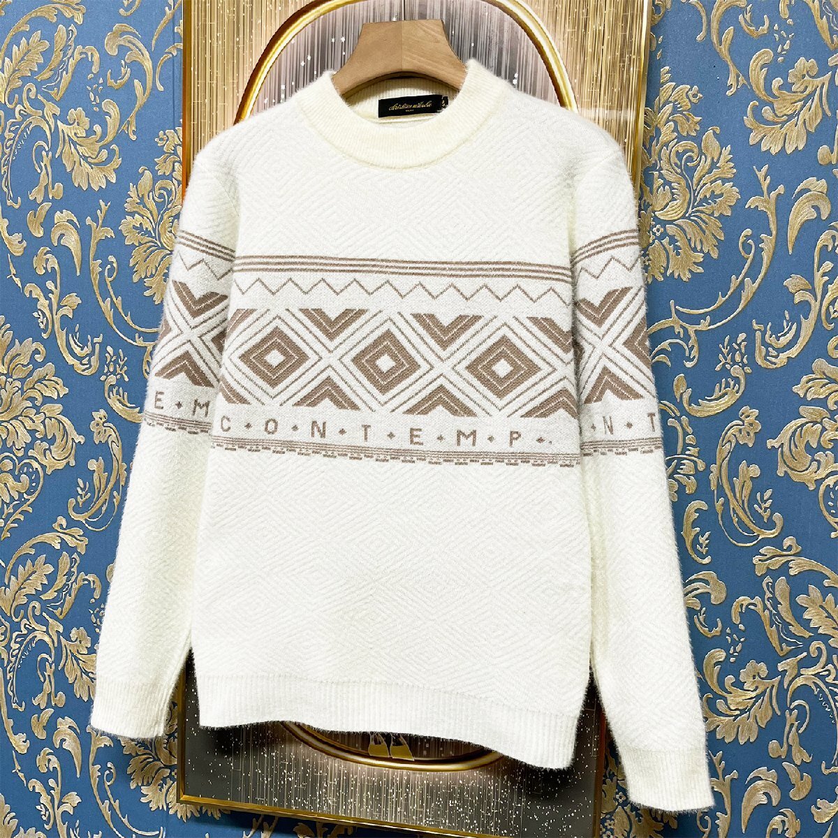  highest grade EU made * regular price 3 ten thousand *christian milada* milano departure * sweater * protection against cold warm soft length of hair total pattern . what . knitted pull over autumn winter XL/50