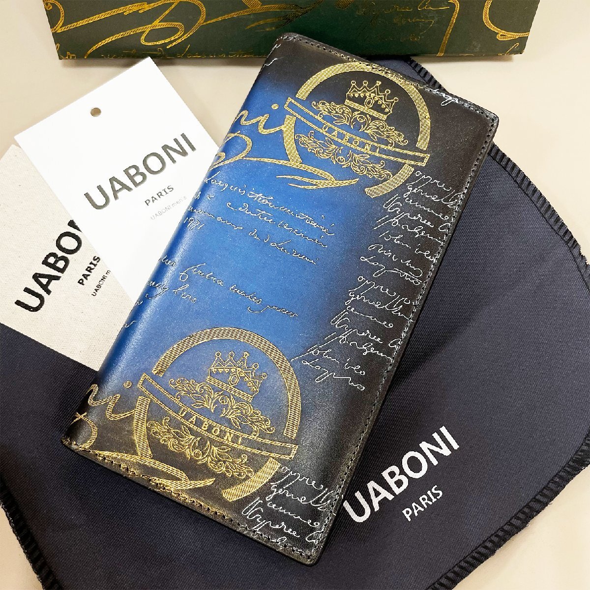  special order limited goods *EU made regular price 17 ten thousand *UABONI illusion. pa tea n* folding in half long wallet *..kali graph .- Golden hand . car fs gold cow leather hand made 