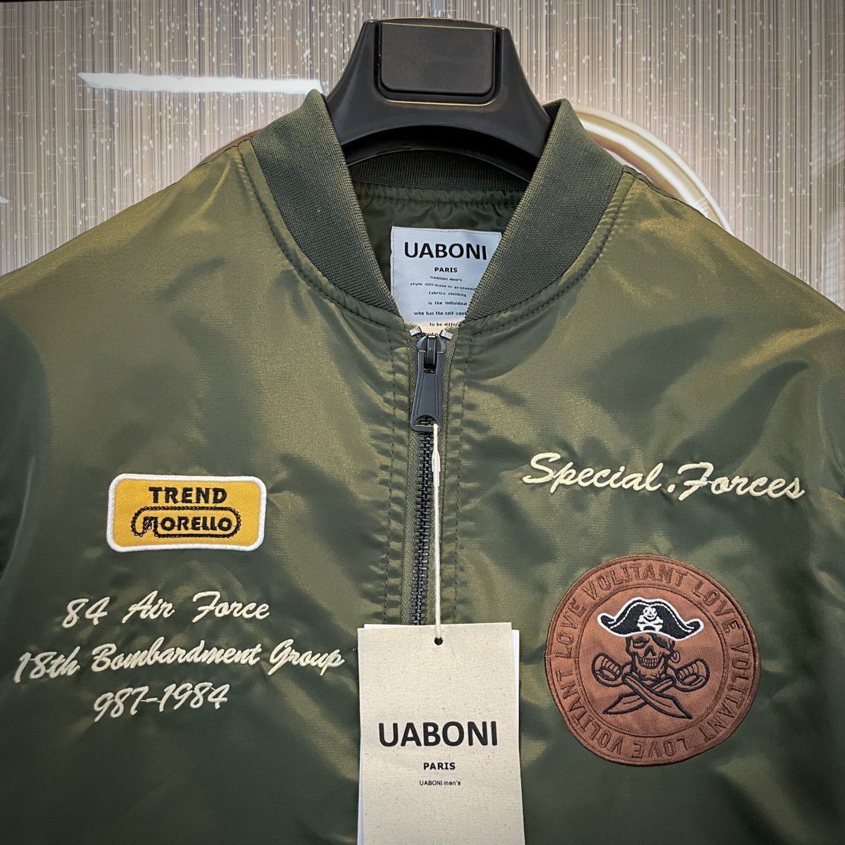 最上級EU製＆定価6万◆UABONI*Paris*ユアボニ*フライトジャケット◆薄手 MA-1 高級刺繍U.S.A.F 84 Air force 18TH bombardment group L/48_画像4