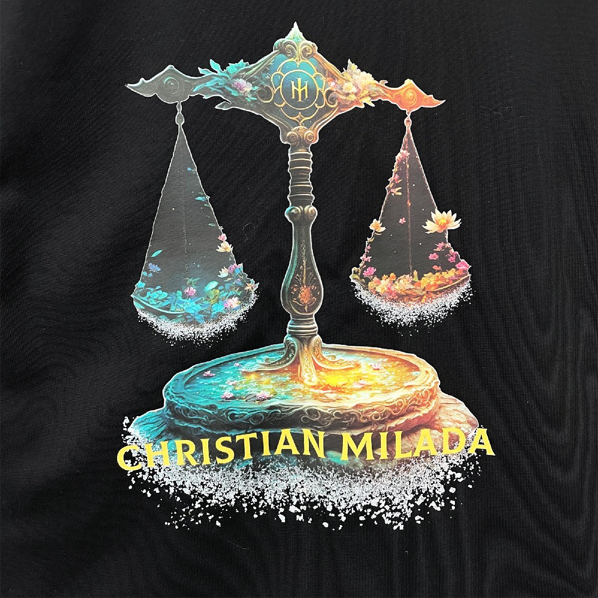 定価2万★christian milada・ミラノ発・半袖Tシャツ★コットン100％ 吸汗 薄手 柔らかい オシャレ 天秤座 きれいめ ユニセックス M/46_画像6