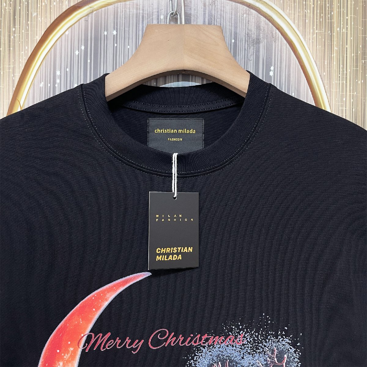 定価2万★christian milada・ミラノ発・半袖Tシャツ★コットン100％ 上品 薄手 個性 クリスマス トップス カットソー プレゼント XL/50_画像3