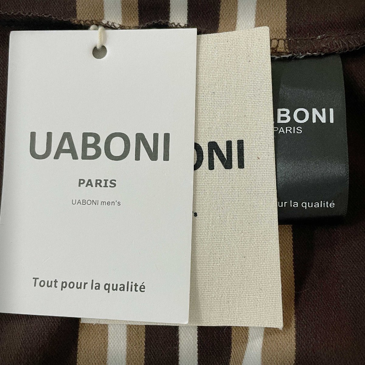 一枚限定EU製＆定価5万◆UABONI*Paris*ポロシャツ*ユアボニ*パリ発◆豪華シルク/コットン混 高級 ストライプ 切替 洗練 レジャー 紳士 M/46_画像9