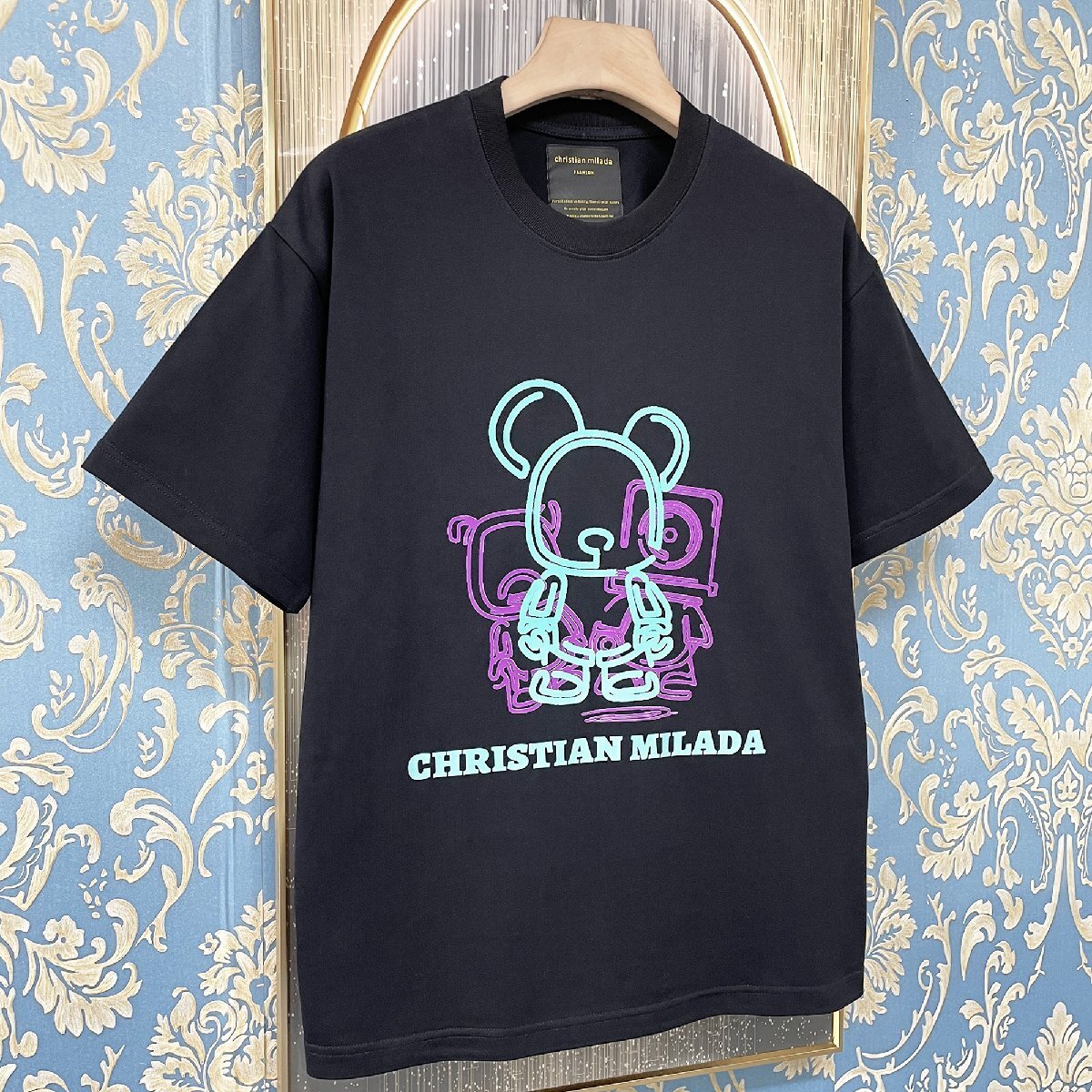 定価2万★christian milada・ミラノ発・半袖Tシャツ★綿100％ 薄手 個性 クマ・ロボット柄 スウェット シンプル トップス XL/50サイズ_画像9