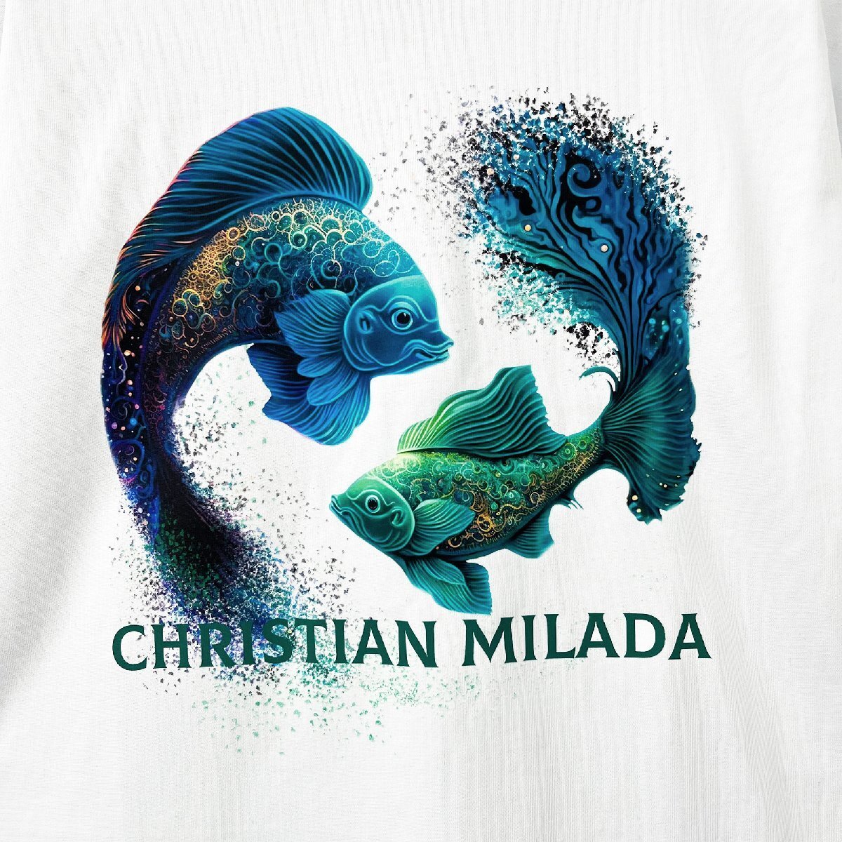 定価2万★christian milada・ミラノ発・半袖Tシャツ★綿100％ 上級 吸汗 通気 個性 魚座柄 トップス カットソー 男女兼用 夏服 L/48サイズ_画像5