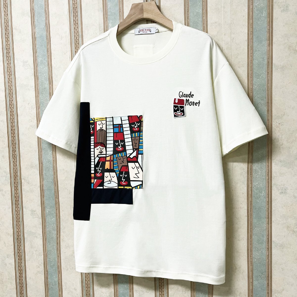 上級 定価2万 FRANKLIN MUSK・アメリカ・ニューヨーク発 半袖Tシャツ 通気 ソフト 快適 イラスト 別布 刺 個性 スウェット 夏 サイズ2の画像8