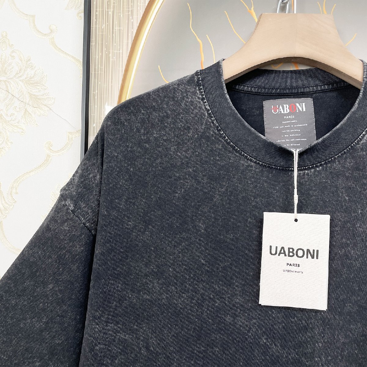 絶賛EU製＆定価2万◆UABONI*Paris*半袖Tシャツ*ユアボニ*パリ発◆上級 薄手 ヴィンテージ加工 カットソー レトロ ゆったり 夏 メンズ M_画像7