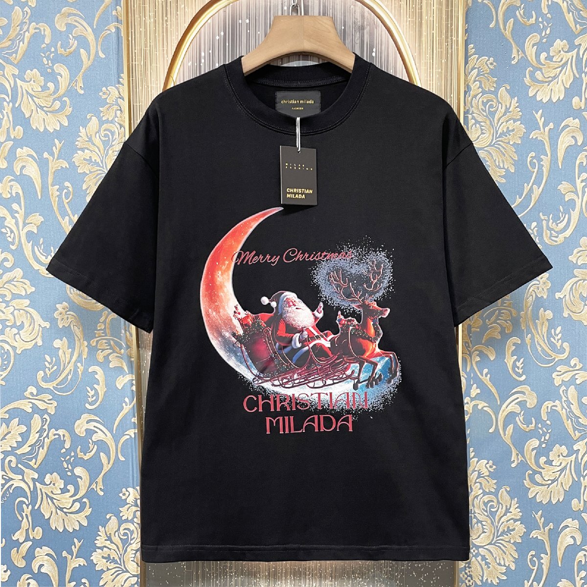 定価2万★christian milada・ミラノ発・半袖Tシャツ★コットン100％ 上品 薄手 個性 クリスマス トップス カットソー プレゼント 2XL/52_画像1