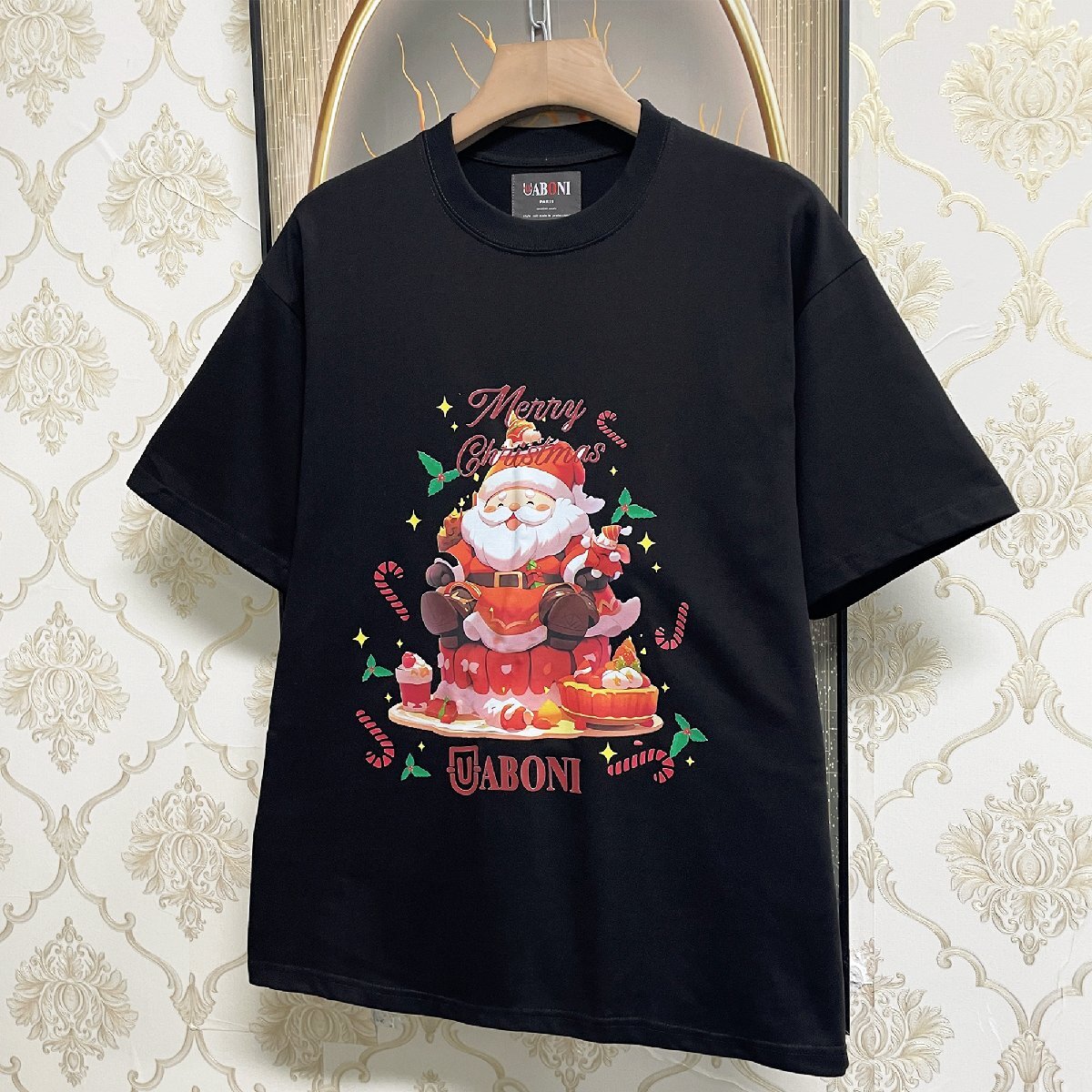 人気EU製＆定価2万◆UABONI*Paris*半袖Tシャツ*ユアボニ*パリ発◆上質 快適 通気 サンタクロース 遊び心 カットソー スウェット 夏 L/48_画像8