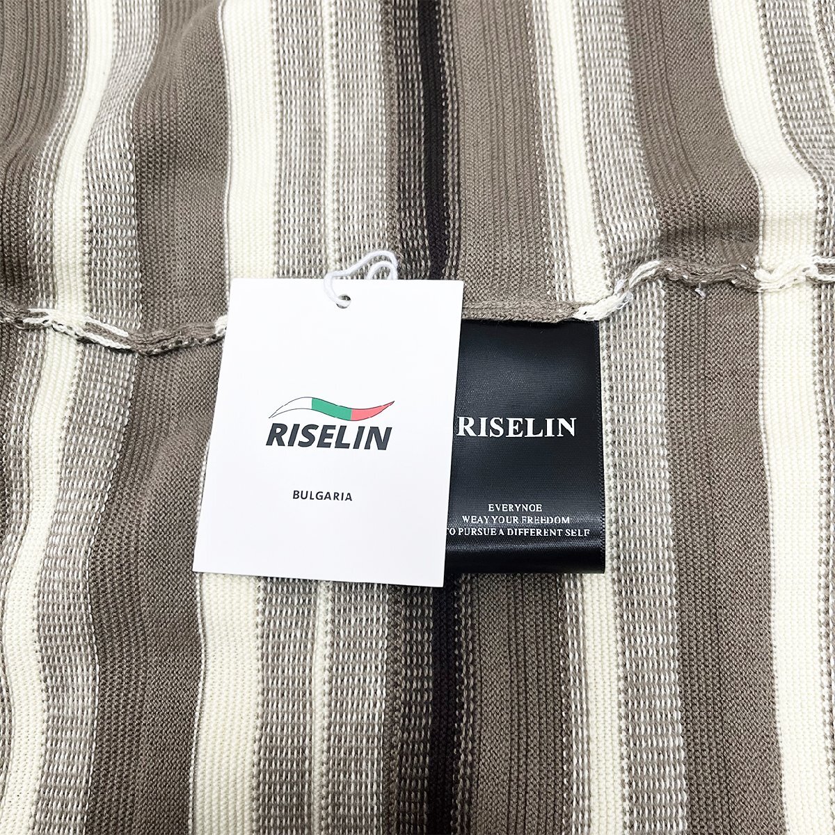 定番ヨーロッパ製※定価3万◆ブルガリア発※RISELIN 半袖Tシャツ 上品 ウール混 通気 ストライプ 切替 サマーニット ゆったり 夏 2XL/52_画像9