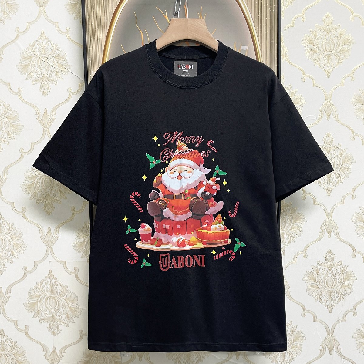 人気EU製＆定価2万◆UABONI*Paris*半袖Tシャツ*ユアボニ*パリ発◆上質 快適 通気 サンタクロース 遊び心 カットソー スウェット 夏 L/48_画像1