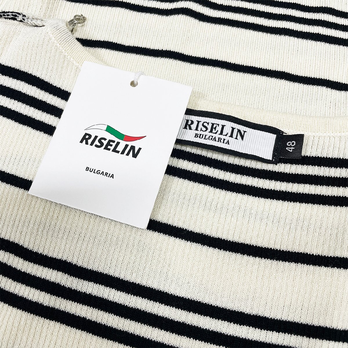 定番ヨーロッパ製※定価5万◆ブルガリア発※RISELIN ワンピース 高級ウール ニット 爽やか 袖無し ボーダー柄 着やせ 綺麗 レディース L/48_画像10