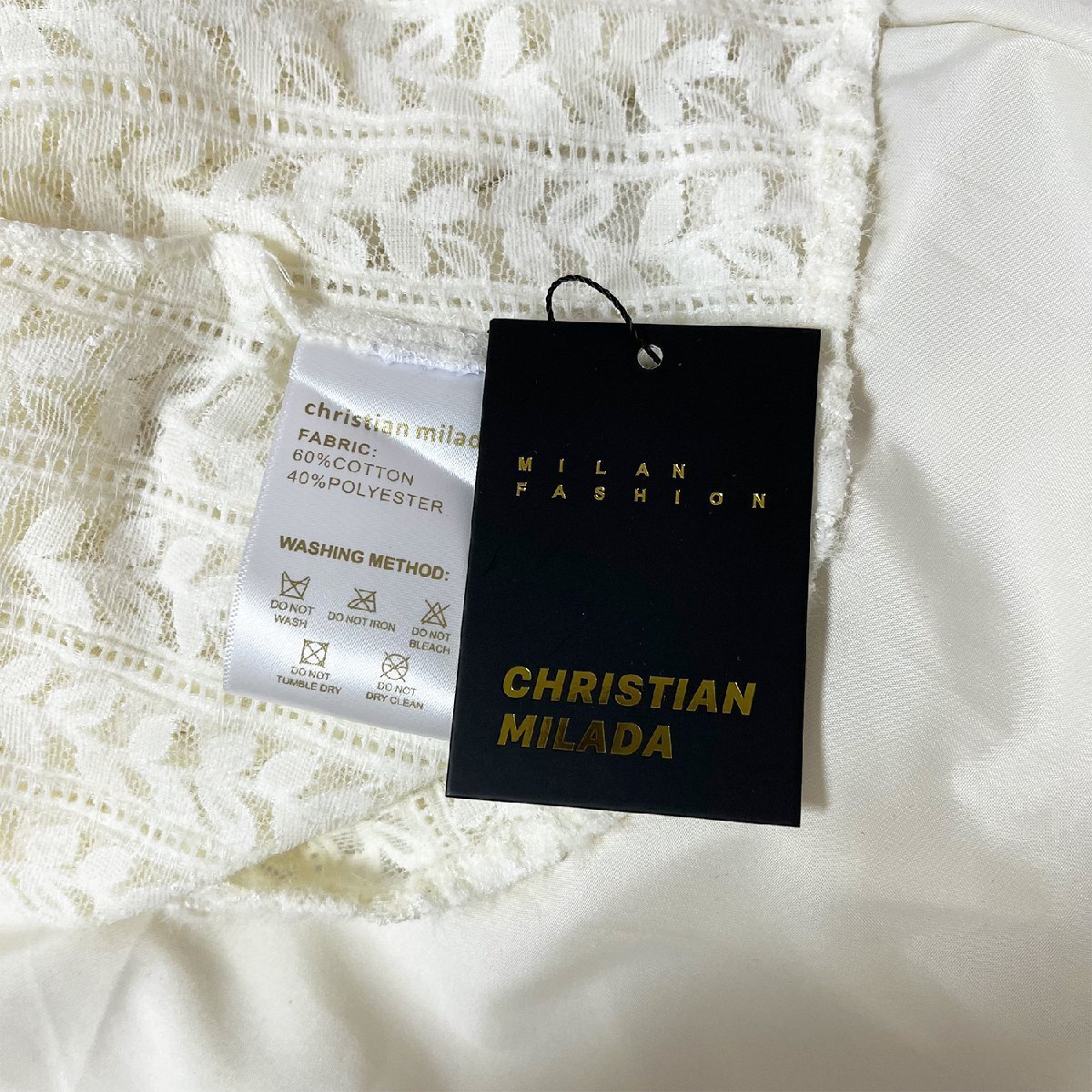 定価5万★christian milada・ミラノ発・ワンピース★上品 レース コットン混 ロング丈 総柄 エレガンス フレア ドレス M/36サイズ_画像10