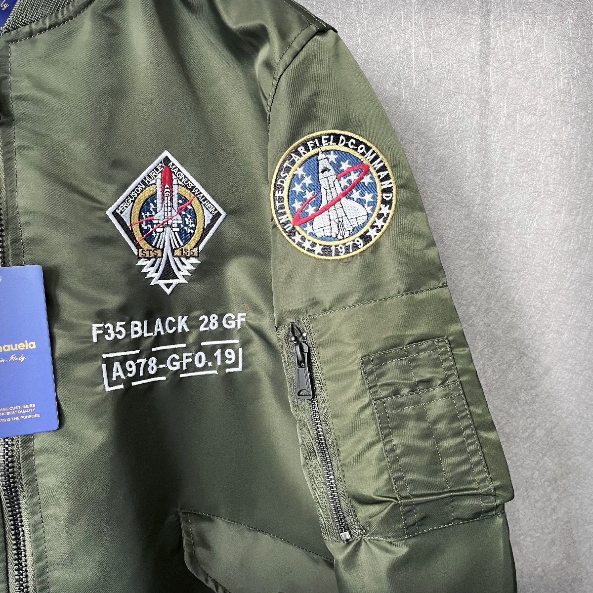 高級・フライトジャケット/MA-1 定価7万◆Emmauela・イタリア・ミラノ発◆薄手 個性 快適 豪華刺繍 宇宙飛行士 アウトドアウェア 2XL/52_画像7