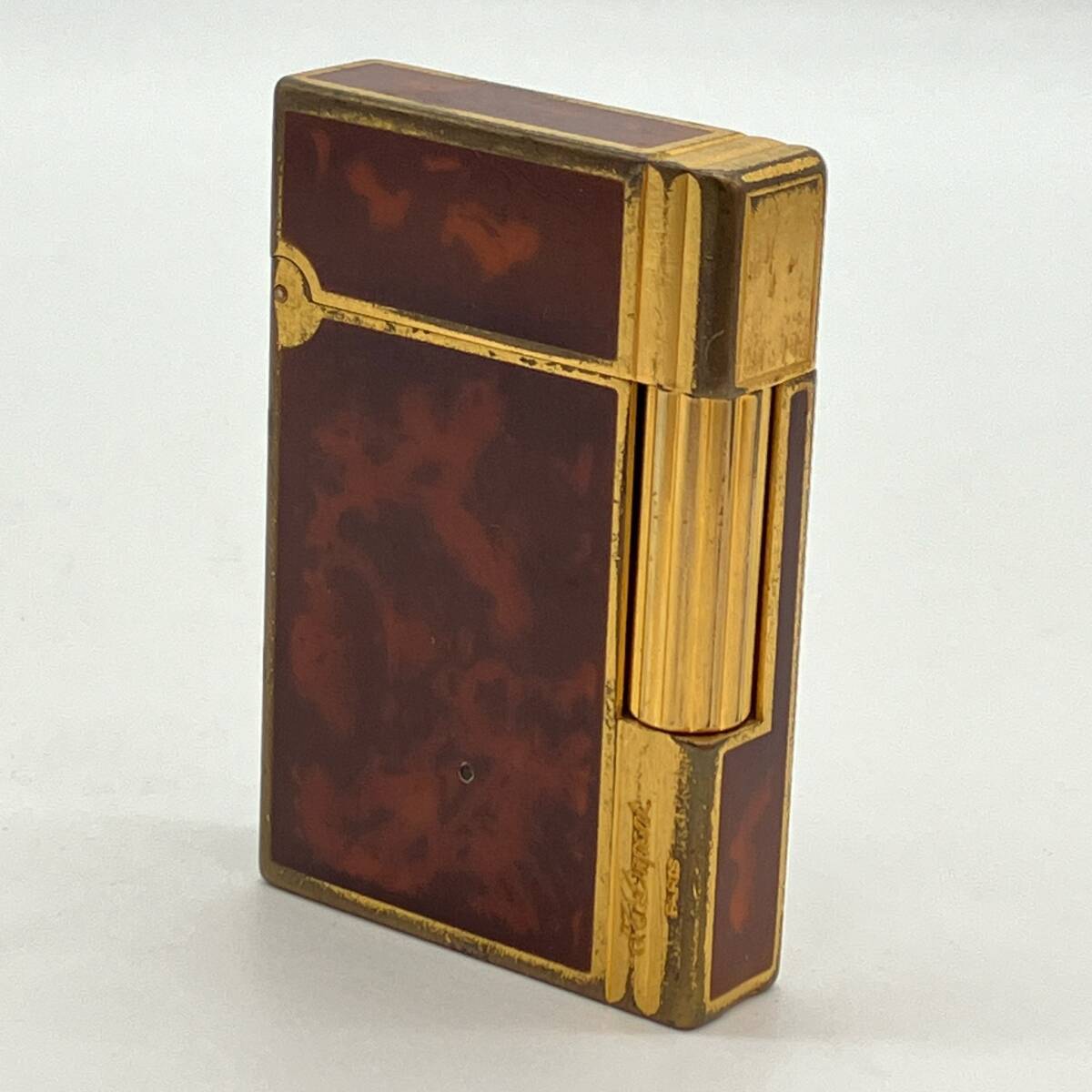 #2674 中古ガスライター S.T.Dupont デュポン GATSBY ギャッツビー ラッカーマーブル GOLDカラー べっ甲風 喫煙具 火花確認済の画像3