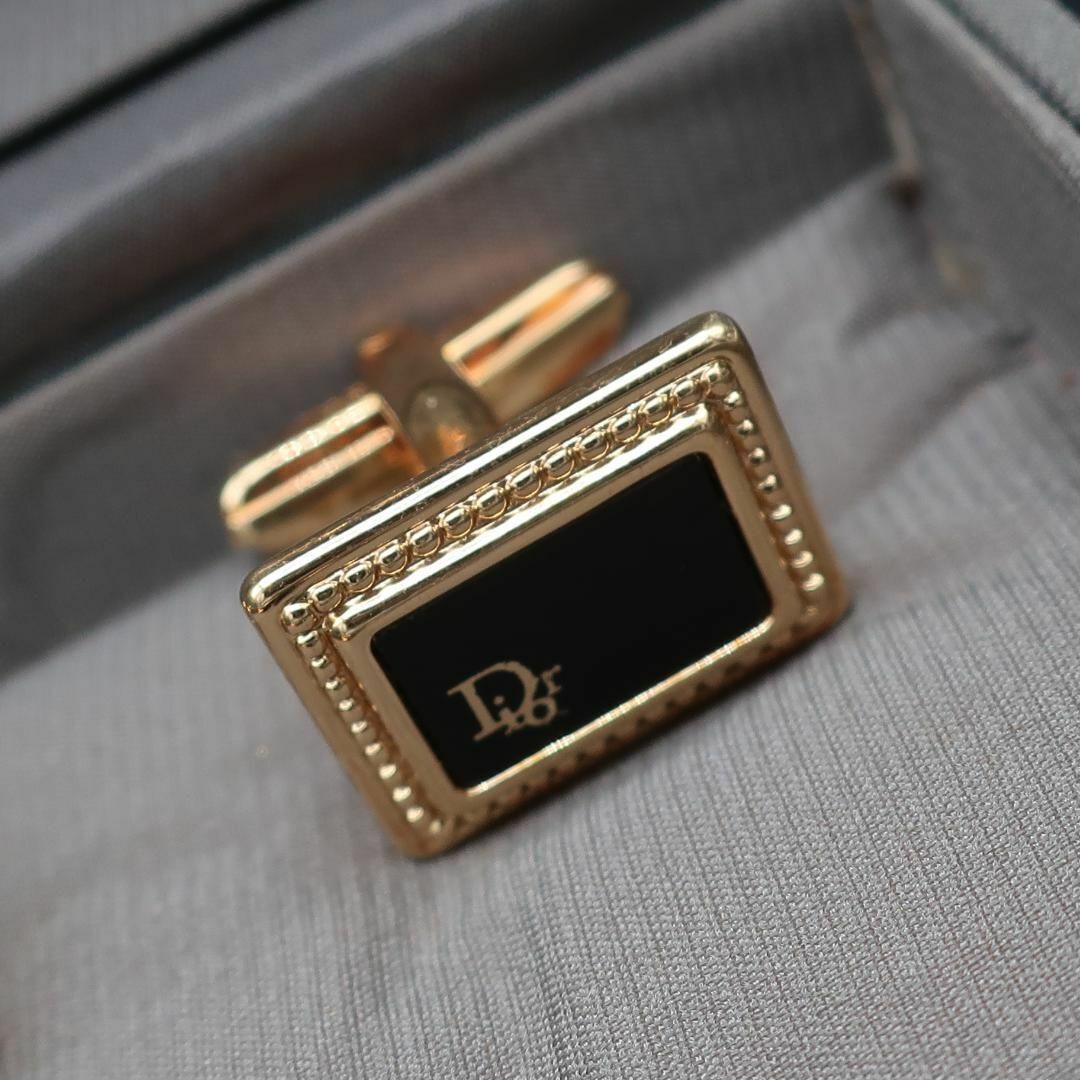 正規品 ディオール Dior タイピン Necktie pin カフス Cuffs ゴールド Gold 黒 Black セット Set 箱 Box Authentic Mintの画像4