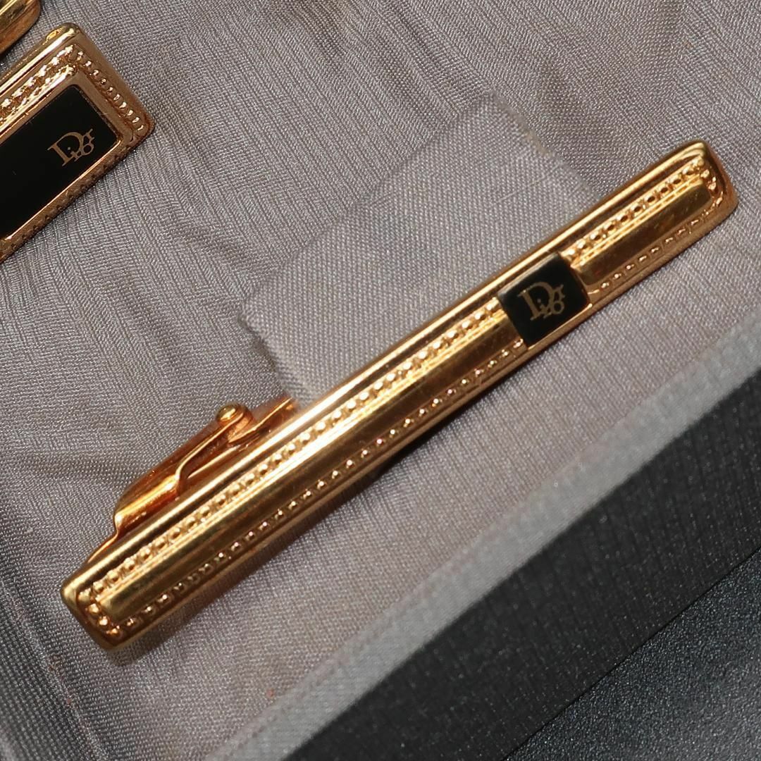正規品 ディオール Dior タイピン Necktie pin カフス Cuffs ゴールド Gold 黒 Black セット Set 箱 Box Authentic Mintの画像6