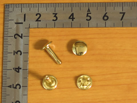 カシメ大両面超足長 ゴールド 頭9mm 足14.5mm 100個セット_画像1