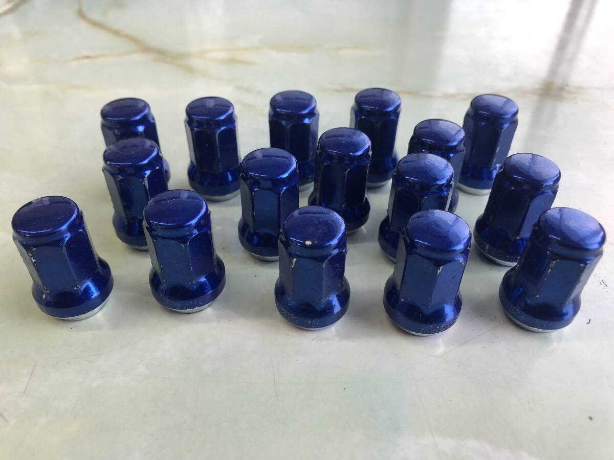 ☆ホイールナット スチールナット 20個 12 x P1.25 ブルー色 青色 16個使用済み 同色エアーバルブキャップ付き☆_使用済み。