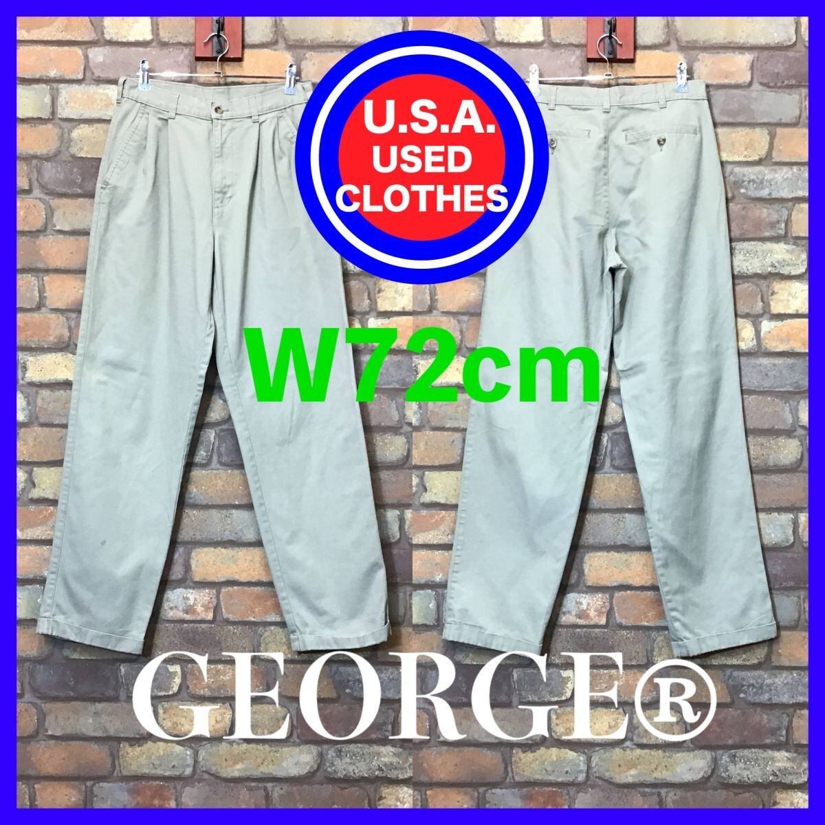 BP2-599★W72センチ位★USA買付商品★【GEORGE ジョージ】2タック チノパン【W30 メンズ S】ベージュ USA古着 ワーク ミリタリー アメカジの画像1