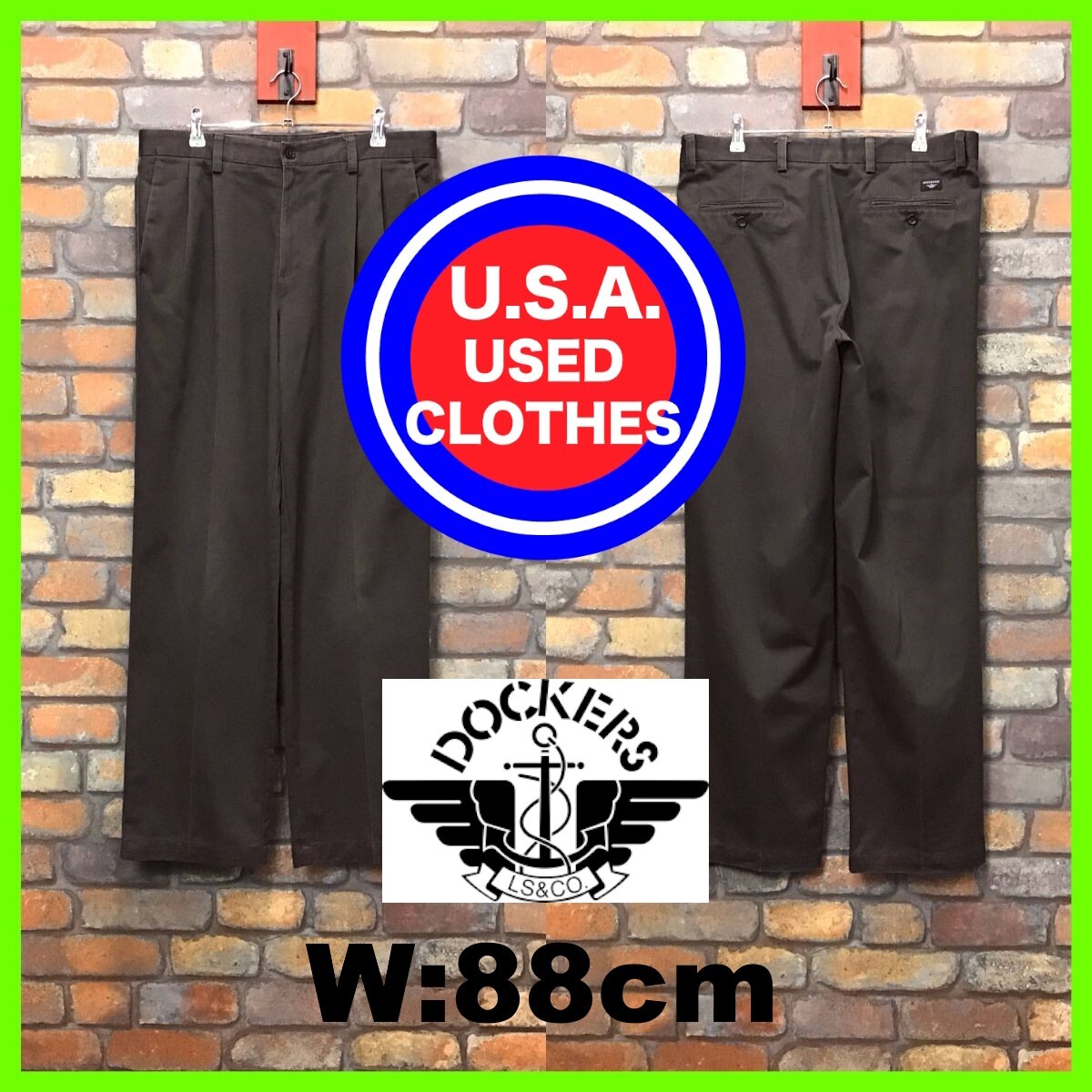 BP3-245★W88センチ位★00s★USA古着★【DOCKERS】2タック コットン ワイド チノパンツ【W34 メンズ L】ブラウン スラックス ヴィンテージ_画像9