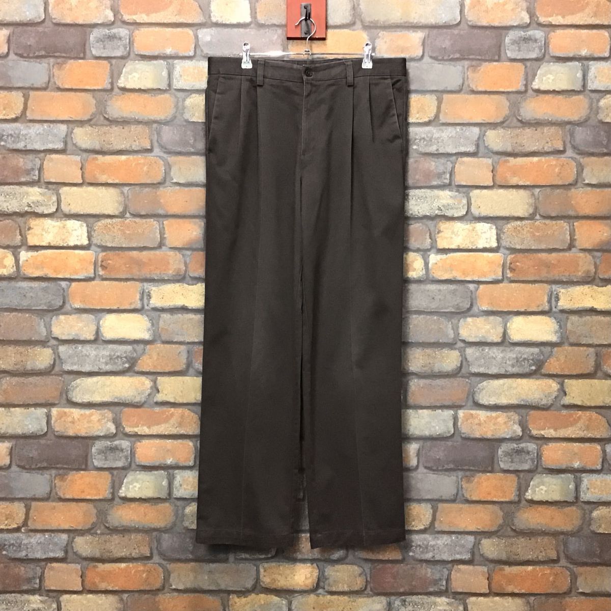 BP3-245★W88センチ位★00s★USA古着★【DOCKERS】2タック コットン ワイド チノパンツ【W34 メンズ L】ブラウン スラックス ヴィンテージ_画像3