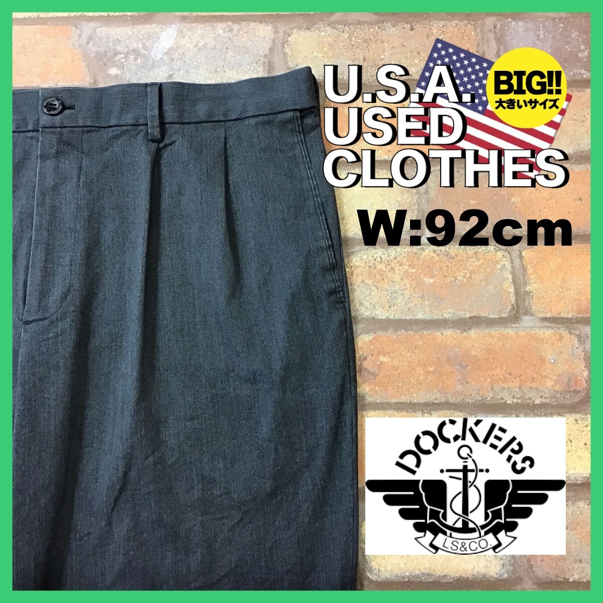 BP3-219★W92センチ位★USA買付品★訳アリ【DOCKERS】2タック リラックスフィット スラックスパンツ【W36 メンズ XL】グレー チノ ワークの画像1