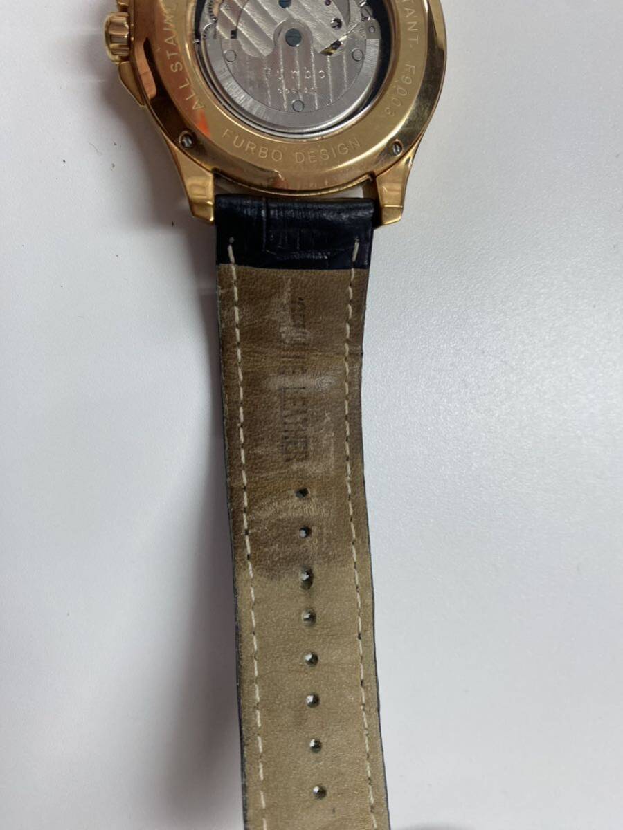 1円スタート FURBO DESIGN フルボ デザイン 自動巻き 腕時計 革ベルト F9003メンズ腕時計 デイト _画像8