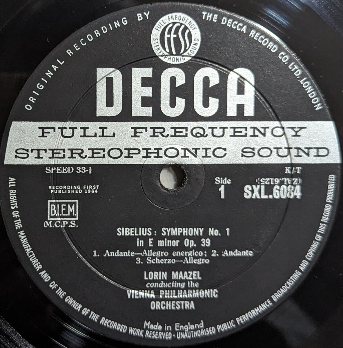 英Decca SXL6084◆シベリウス:交響曲第1番・カレリア-マゼール/ウィーン・フィルハーモニー管弦楽団_画像3