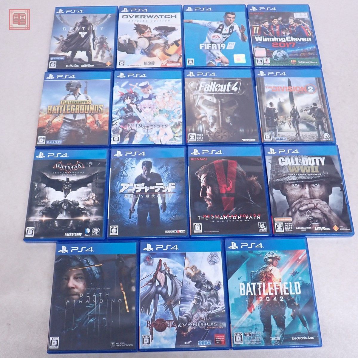 PS4 プレステ4 バットマン/四女神オンライン/バトルフィールド2042/PUBG/フォールアウト4 等 まとめて 15本セット 箱付 ダブりなし【20の画像1