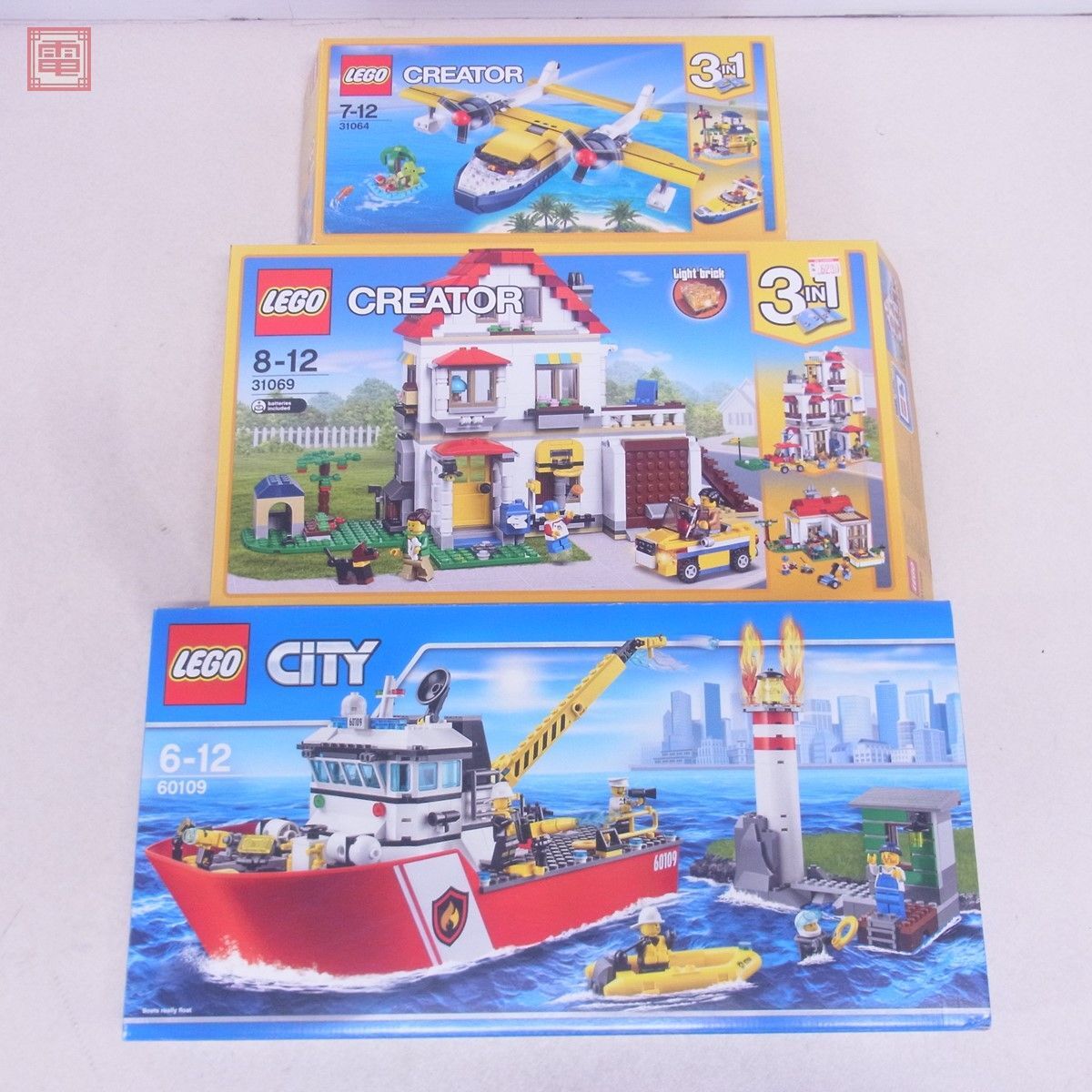 レゴ 60109 シティ 消防ボート/31064 クリエイター 水上飛行機/31069 クリエイター ファミリーコテージ 計3個セット LEGO 現状品【40の画像1