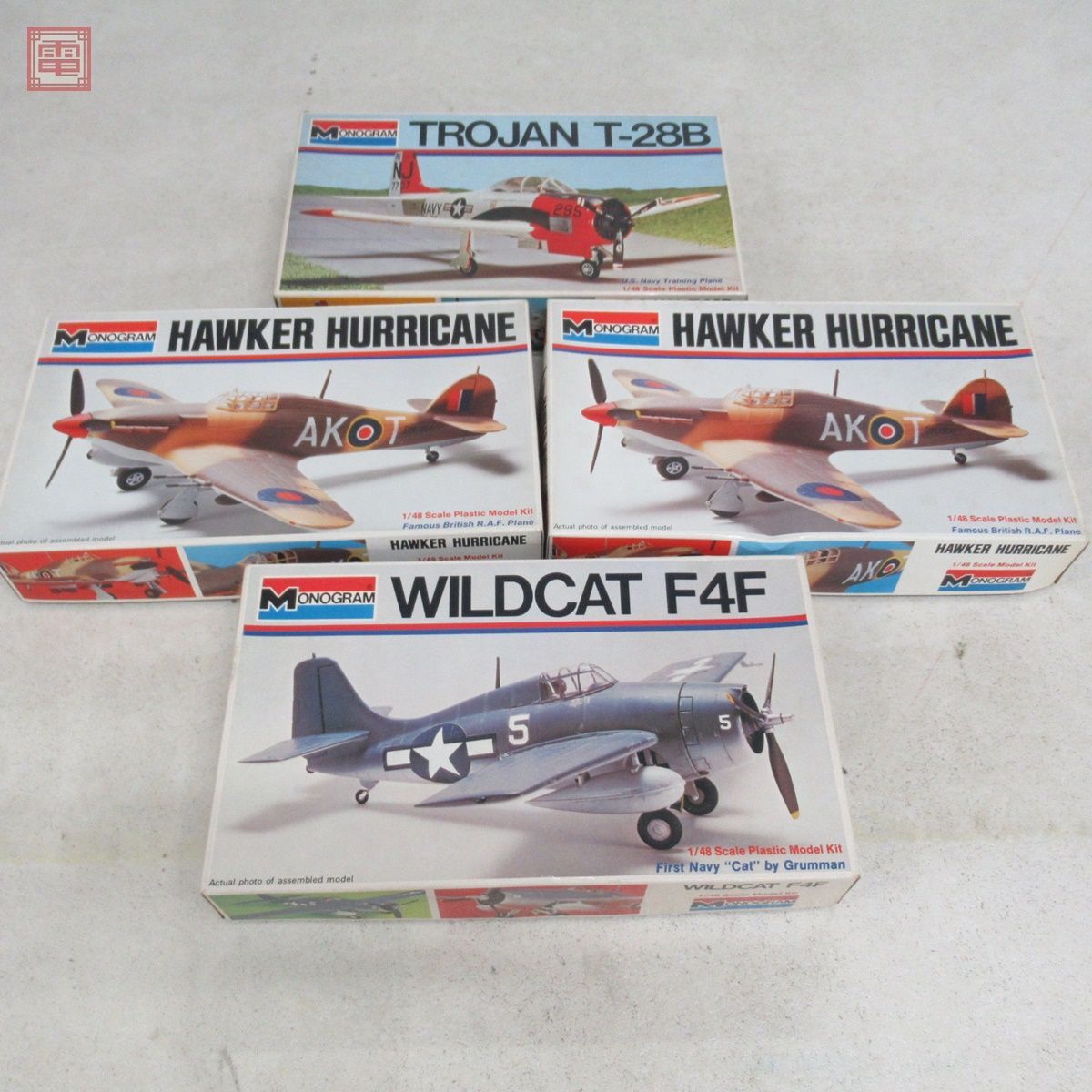 未組立 モノグラム 1/48 ワイルドキャット F4F/ホーカーハリケーン/トロージャン T-28B 計4点セット MONOGRAM ダブリ有【20の画像1