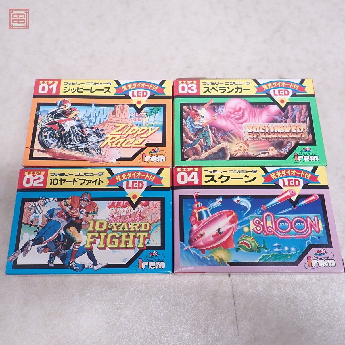 動作保証品 FC ファミリーコンピュータ ジッピーレース/10ヤードファイト/スペランカー 等 アイレム関連 全4種 LEDロム 箱説ハガキ付【10_画像1