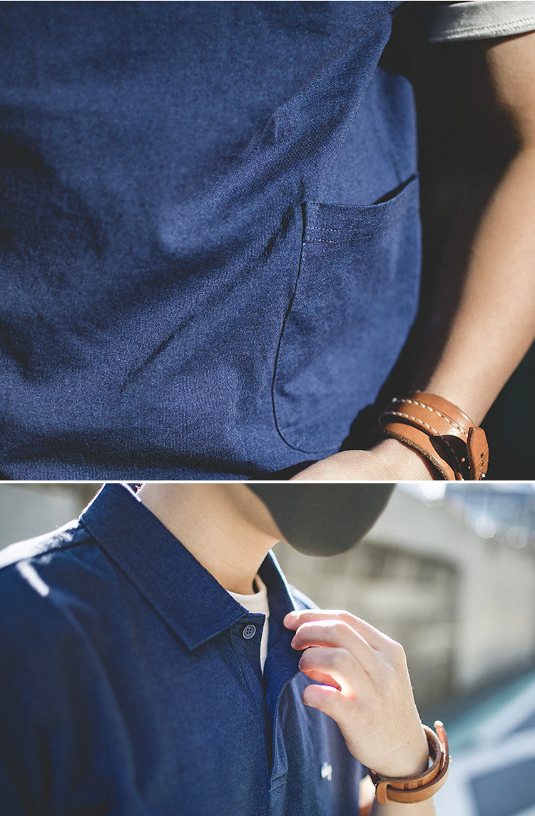 シャツ 藍染 天然藍 綿100% ポロシャツ メンズ レトロ インディゴ 濃紺 メンズ カジュアル ファッション S~2XLの画像7