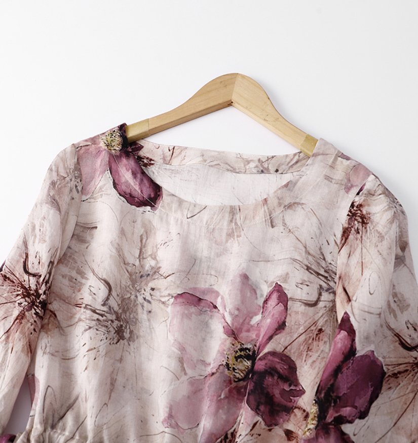 大人 上品 花柄プリント綿麻ワンピース レディース ワンピース 50代 60代 ファッション 薄手 夏のお出かけに XLの画像2