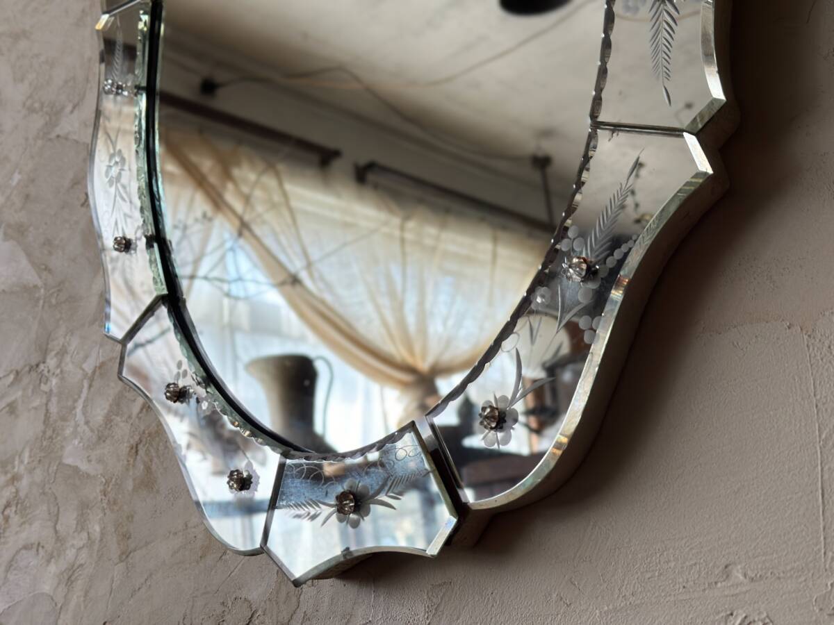 古木 ヴィンテージ 古家具 アンティーク ミラー 鏡 ヨーロッパ インテリア ディスプレイ フランス 壁掛け の画像6