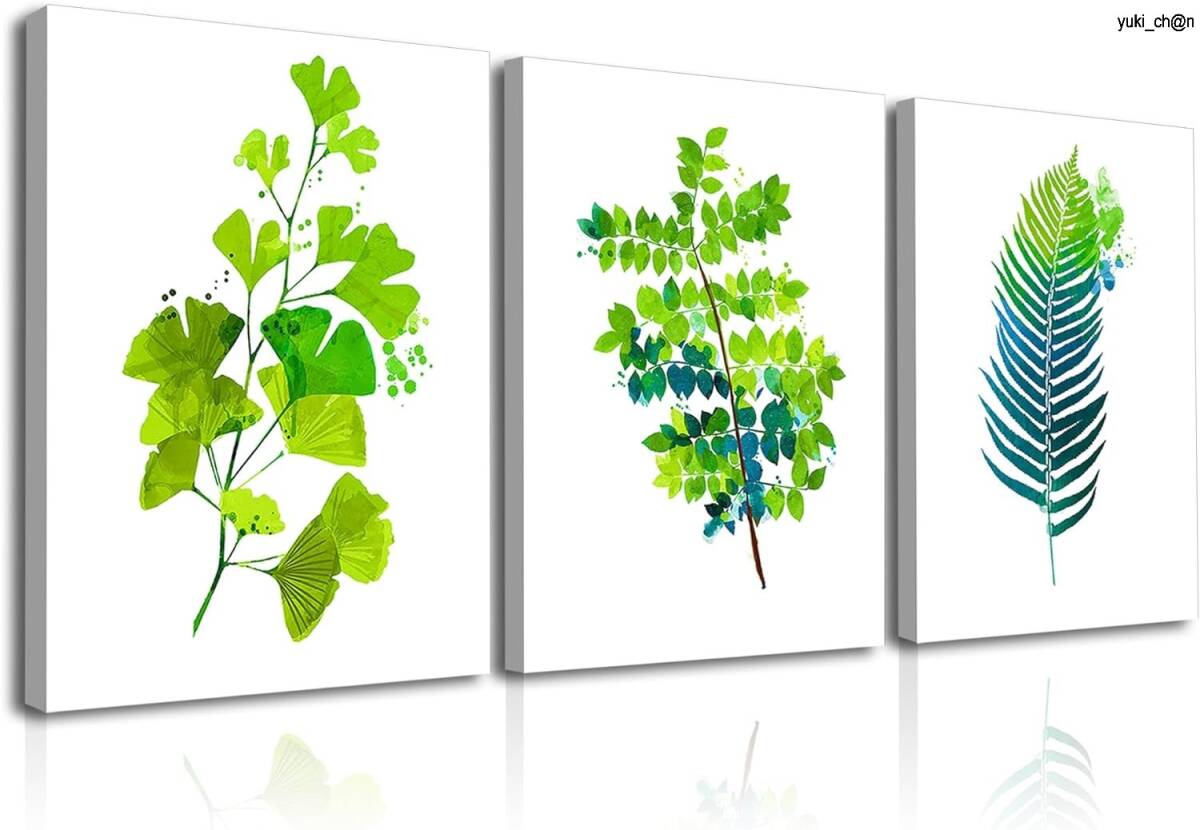 アートポスター 絵画 モダンアートパネル 絵画 緑色の葉 活力を示す 壁掛け モダン 壁飾り 印刷布製 キャンバス絵画 3パネル 30X40cm_画像1
