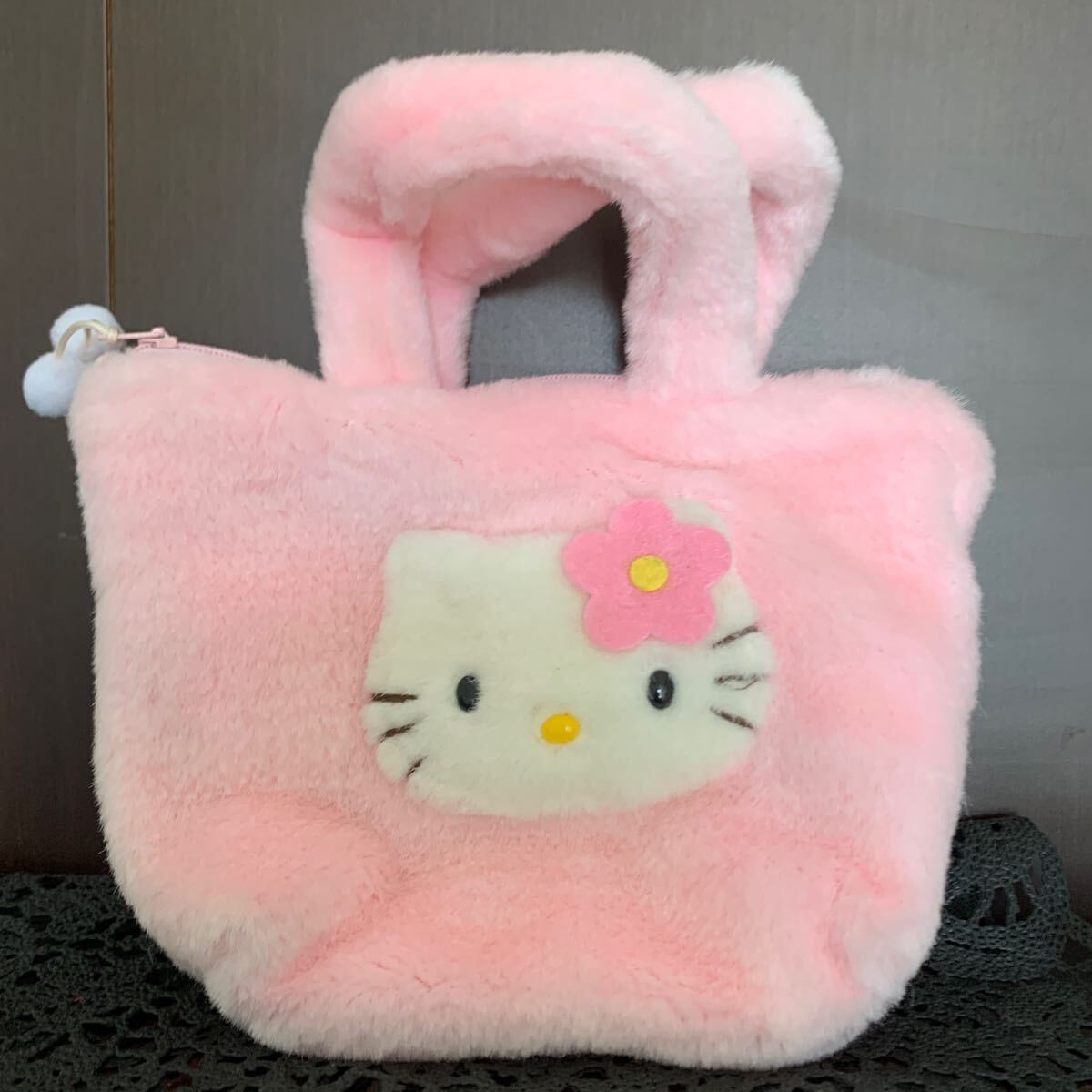 ★ハローキティ★もこもこトートバッグ★ぬいぐるみ★ボンボン★レトロ★タグ付★HELLO KITTY★未使用★当時物★SANRIO★サンリオ★レア物_画像1