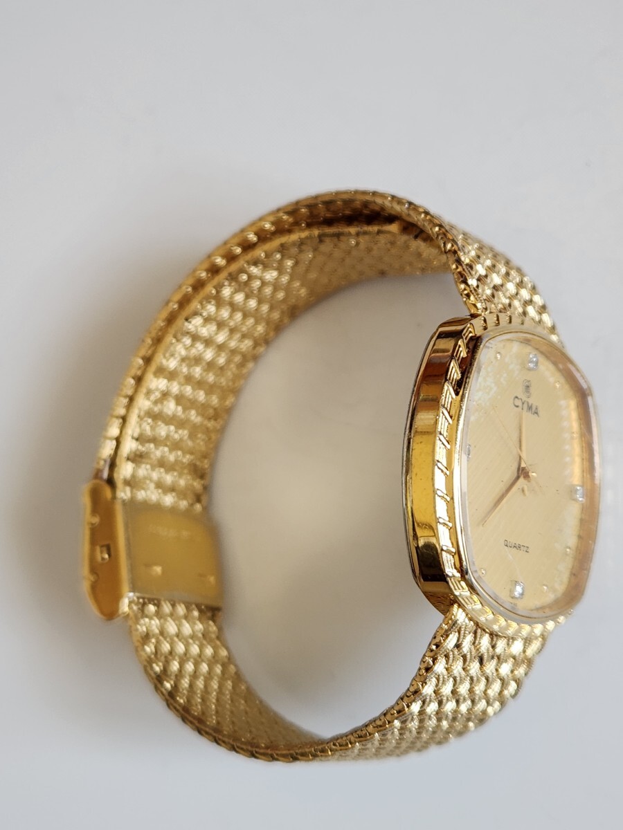 CYMA シーマ 腕時計 604SP GOLD 石付き クォーツ 文字盤劣化　稼働品　【SH-41005】_画像5