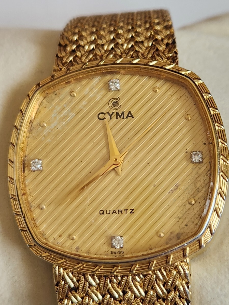 CYMA シーマ 腕時計 604SP GOLD 石付き クォーツ 文字盤劣化　稼働品　【SH-41005】_画像6