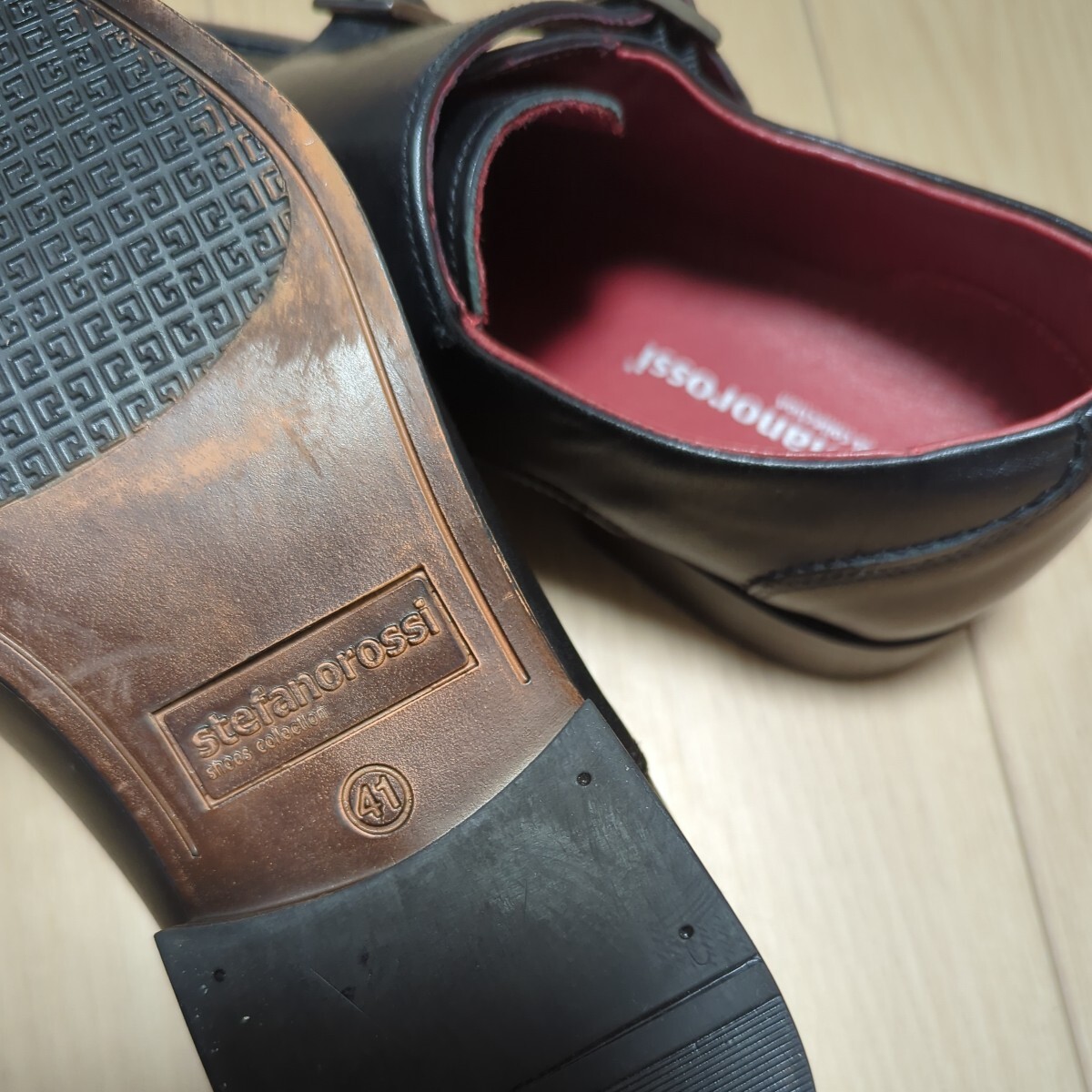 stefanorossi サイズ 26.0cm ダブルモンクストラップ ステファノロッシ メンズ ブラック 本革 ビジネス 本皮 革靴 インナーレッド 中古品_画像10