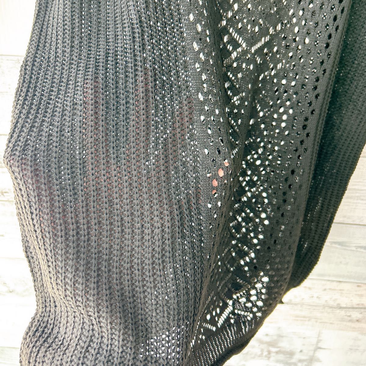ニットベスト ジレ カジュアル 体型カバー 透かし編み ブラック フリーサイズ