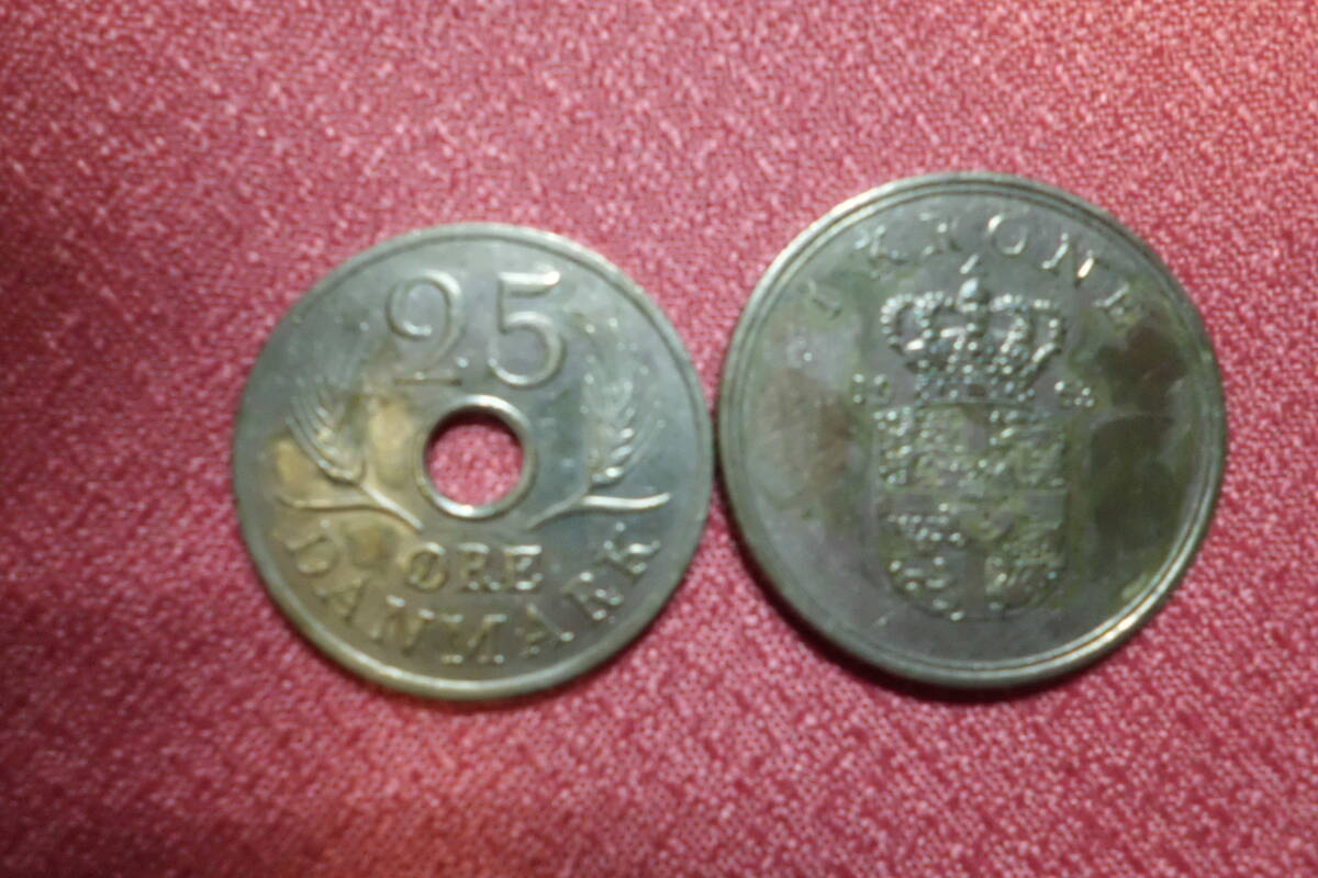 ★☆ デンマーク旧貨幣セット　クローネ・オーレ2種2枚　1963年～1967年　おまとめ外貨 ☆★_画像1