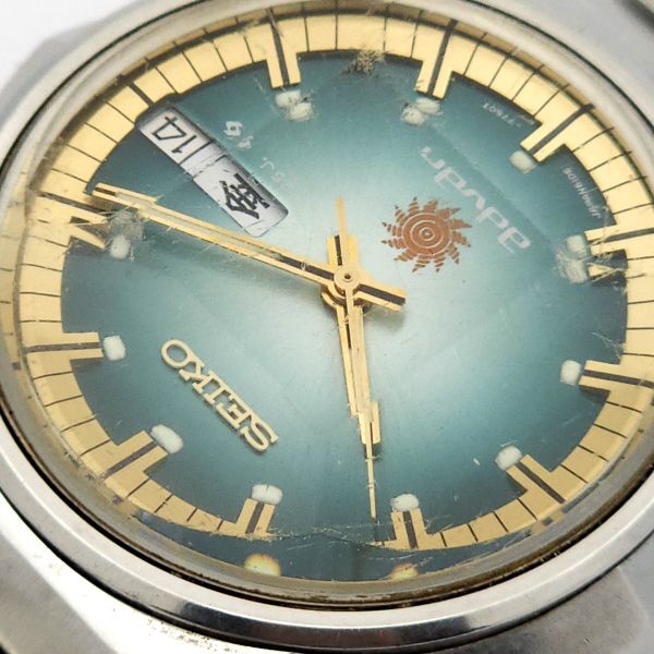 1円 SEIKO セイコー アドバン 6106-7570 自動巻 動作品 カットガラス エメラルドグリーン KN0301T（LL 44）_画像6