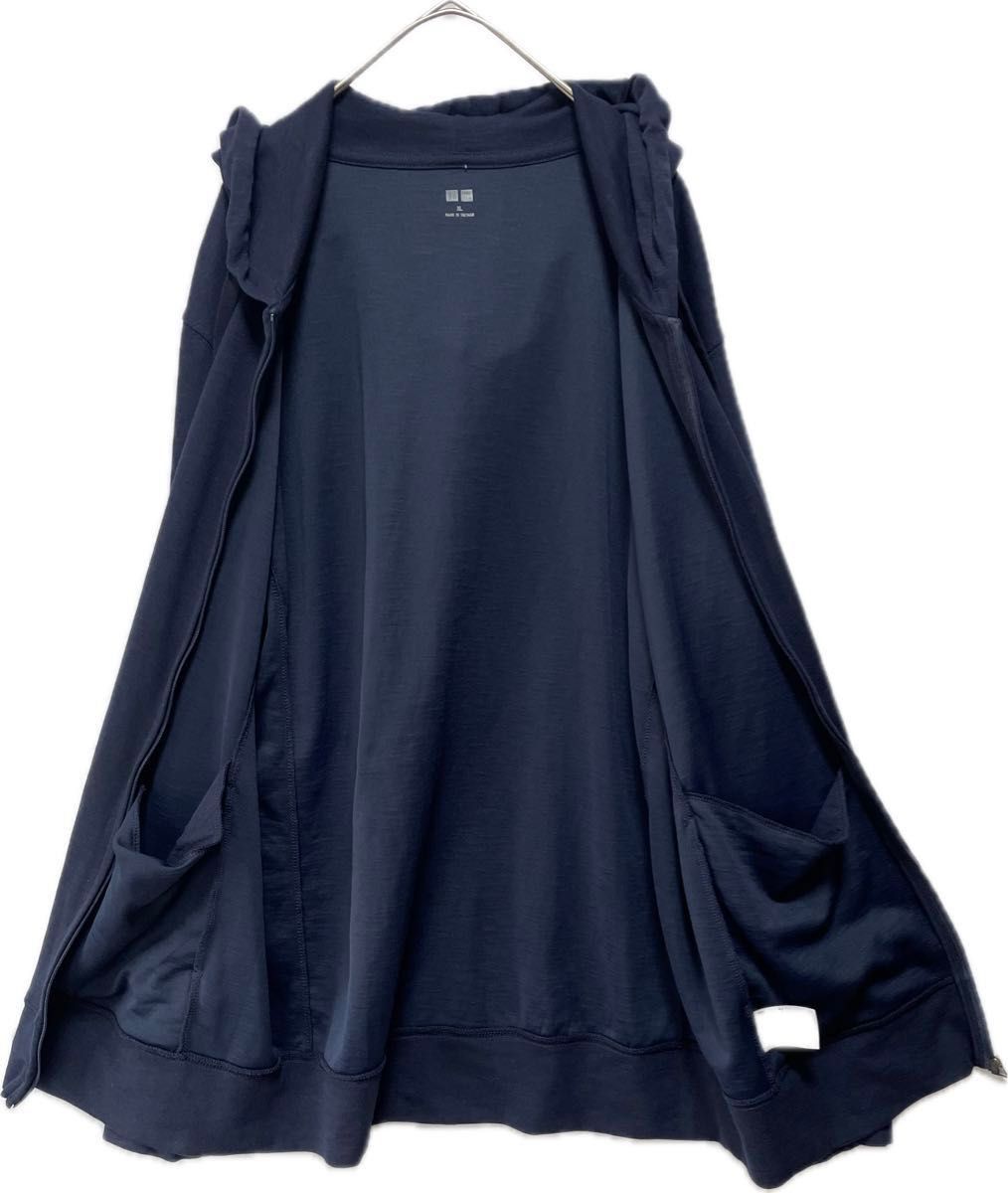 UNIQLO ユニクロ　エアリズムUVカットフルジップパーカ（長袖）　羽織り　紺  ラッシュガード　日焼け対策